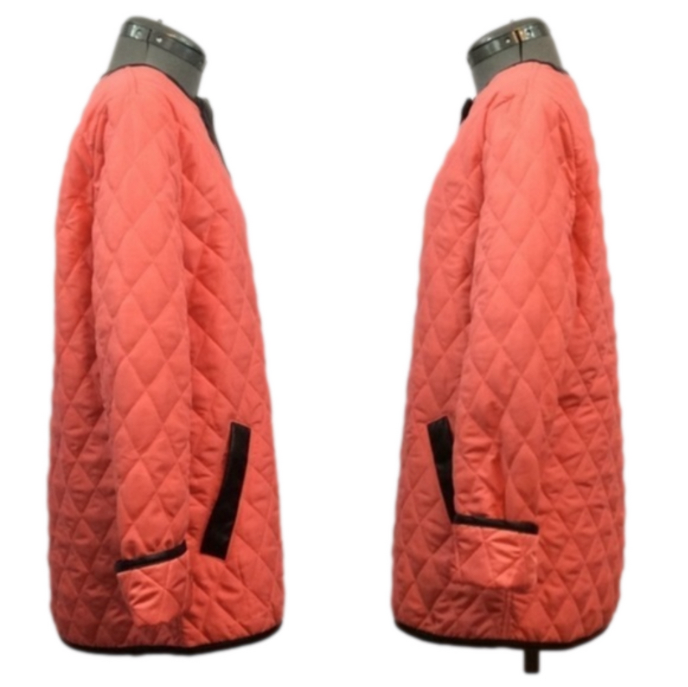 ASOS Coral w/ Black Faux Leather Trim Quilted Jacket Size 14 - Picture 3 of 6